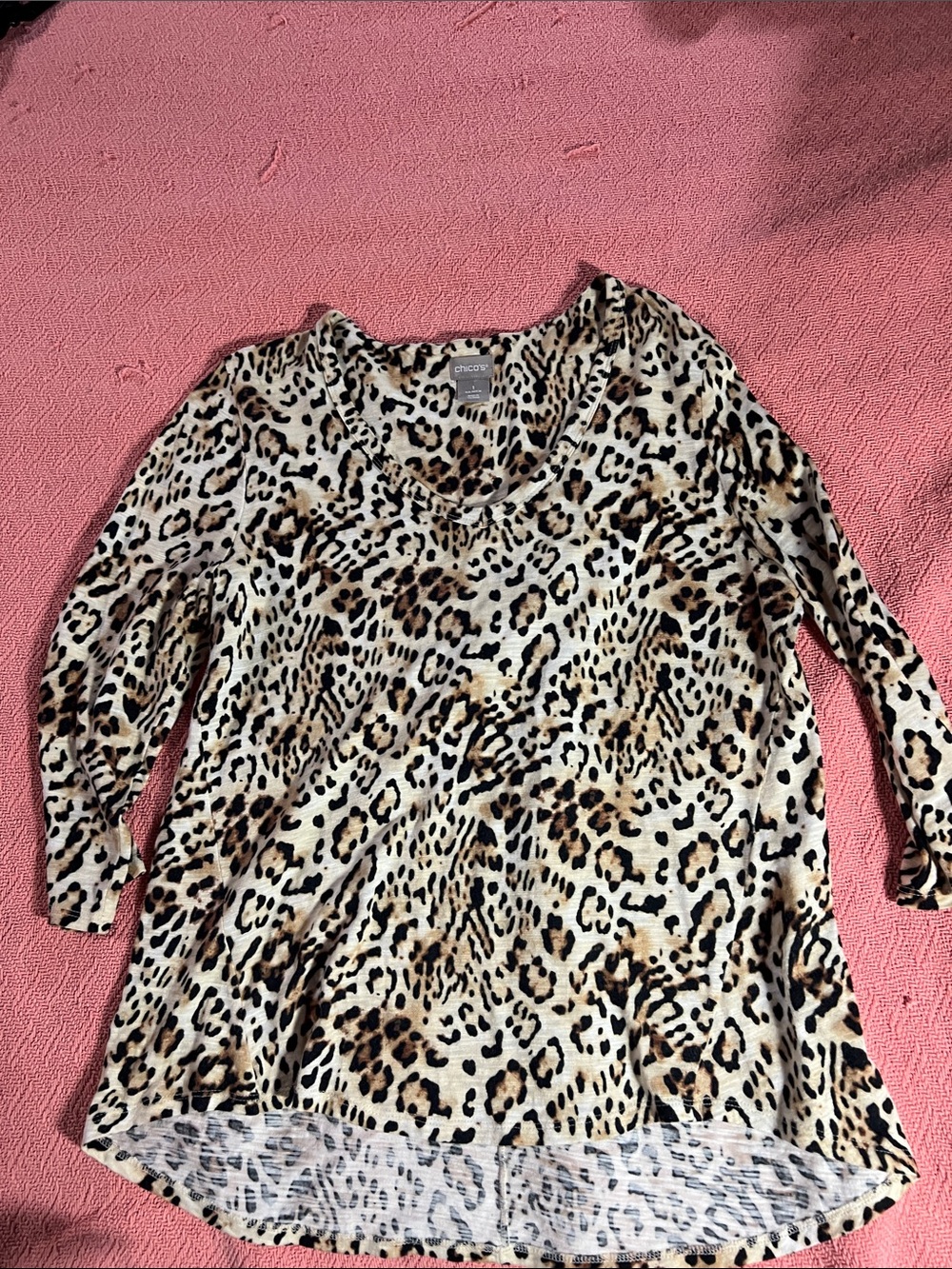 Chico's Beige Brown Black Leopard-Print V-Neck Tunic 3/4 sleeve